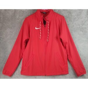 Nike Dri Fit Jacket Womens Medium Red Full Zip Hooded Athletic Outdoor Wear